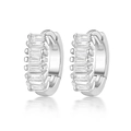 S925 sterling silver hoop earrings featuring baguette-cut clear cubic zirconia stones - Silver/White