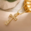 18K gold plated cross pendant necklace with sparkling cubic zirconia on a gold bead chain - Bead Chain Cross Style / Gold