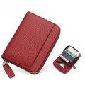 Dark red lychee pattern leather card holder with RFID protection and accordion style slots - JP-6001 Style / Burgundy