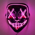 Halloween LED mask with pink EL wire glowing in cross-eye and stitched mouth design - Pink
