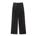 Women's casual black wide-leg trousers with elastic drawstring waist and pleated texture - XS / Bottoms / Black
