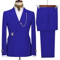 Men's royal blue double-breasted two-piece suit with blazer and matching trousers - Sapphire Blue
