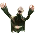Scary Halloween zombie ground stake with green tattered clothes and red glowing eyes - Small Swinging Ghost / Green