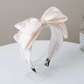 Pink bow headband with textured fabric and vintage knot design on acrylic stand - Large Bow (FK-B299 Light Pink)