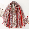 Bohemian floral scarf with tassels and red-beige contrast on a minimalist background - Red & Beige Ethnic Patchwork (SL2408-033)