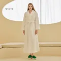 Luxurious long white fleece bathrobe with shawl collar and waist belt for winter comfort - M / Pure White