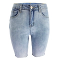 Vista dettagliata di pantaloncini da ciclista in denim azzurro con lavaggio strutturato - S / Blu