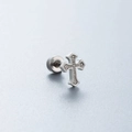 Silver cross stud earring with textured surface and flat back screw on grey background - Grain Textured Cross Style(A98-2#)