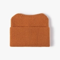 Women's chunky knit beanie in caramel brown with cute cat ears and cuffed hem - Orange Yellow