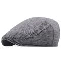 Classic grey plaid newsboy flat cap for men with premium textured houndstooth fabric - One Size(58cm) / Light Gray