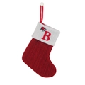 Red knit Christmas stocking with white cuff featuring a red embroidered letter B - Letter B