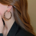 Close-up of stylish leopard print plush hoop earrings on model for winter fashion - 16#925 Sterling Silver Earring Post-Gold-Brown Leopard Round