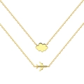 Élégant collier à deux rangs en argent S925 doré avec pendentifs nuage et avion - Argent 925 / Doré