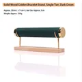 Single tier dark green velvet bracelet holder with golden metal stand and wood base - Dark Green