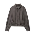 Women's dark gray lightweight bomber jacket with stand collar and drawstring details - XS / Dark Gray