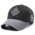 Washed cotton baseball cap in charcoal and grey with maple leaf patch and side embroidery - Black with Grey Brim