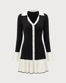 Detail of knit dress with contrast piping, polo collar and gold pearl buttons - S / Black