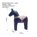Handcrafted large dark blue Dala horse figurine with traditional Nordic patterns - Blue Horse - Large
