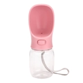 Pink portable dog water bottle with paw-print button and convenient carrying strap - 350ml-No Metal / Pink