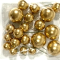 Golden ball cake toppers in various sizes with wire stems for festive decoration - Mixed 20 Pieces Set / Gold