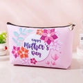 Pink floral PU leather toiletry bag with Happy Mother's Day print and gold zipper - Small / Pink Background Pastoral Flowers