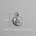 Vintage stainless steel 15mm round pendant featuring embossed swallows and matte finish - Swallows and Clouds Round Charm (P00075S)