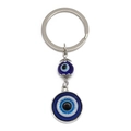 Dettaglio del portachiavi Occhio di Allah blu con paillettes e anello in metallo argento - Rotondo