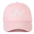 Detailed view of white DAD embroidery on premium pink cotton canvas baseball cap - Adjustable / DAD Embroidery / Pink