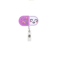 Cute capsule embroidered felt retractable badge reel with purple polka dots and smile - Purple Pill Capsule Smile