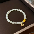 Elegant fluorite and zircon beaded bracelet with lucky Fu pendant in golden finish - 71# Green Jade Fu