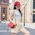 Outdoor functional red crossbody water bottle bag with checkered nylon and braided strap - Retro Copper