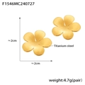 Detailed view of 2cm golden titanium steel five-petal flower earrings on white background - Five-petal Flower Earrings / Gold (F1546)