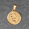 18K gold plated Elizabeth II coin pendant in titanium steel with polished finish - B09-Queen Portrait 1.8cm