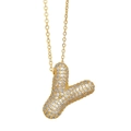 Close-up of golden balloon Y-letter pendant necklace with shimmering pave crystals - Gold - Letter Y (Pendant Only)