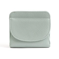 Short minimalist light blue leather wallet with litchi texture and multi-card slots - Light Green