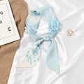 Blue floral silk skinny scarf with letter K print on elegant white satin backdrop - Letter K-Blue Floral