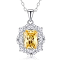 S925 Sterling Silber Halskette mit rechteckigem gelbem Edelstein und Diamantkranz - 925er Silber / Gansgelb