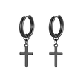 Orecchini a cerchio neri in acciaio inox con croce in elegante stile gothic unisex - Nero