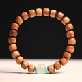 Bracciale in legno di cipresso marrone scuro con perline di giada ciano - Grani a Botte in Legno di Thuja Con Giada Verde