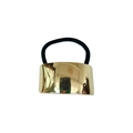 Detailed view of irregular golden metal fastener and high elasticity black hair rope - Curved Mirror Rectangle