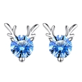 Silver reindeer antler stud earrings with round blue zircon stones in elegant forest style - 50-point Blue Diamond Antler Stud Earrings Led-19