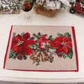 Mantel individual navideño con flor de pascua y farol vintage en tela tejida - Estilo Jacquard Flor de Navidad Campana (J-CZ70)