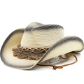 Cappello da cowboy in paglia sfumata con cinturino sottogola regolabile per esterno - M(56-58cm) / Beige Nero Sfumato