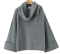 Detail of grey oversized chunky knit sweater with high neck and drop shoulder on hanger - One Size / Light Gray