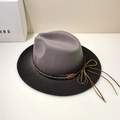 Two-tone wool fedora with rhinestone band and leather bow detail in grey and black - Approx 57.5cm / Gray