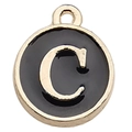Enamel letter C pendant charm in black and gold finish for DIY jewelry making - Letter C / 1 Piece (12x14mm) / Black
