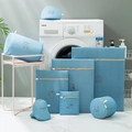 Blue sandwich mesh laundry bag set with clothing icons on a washing machine background - 20x30cm Pants Bag / Morandi Blue