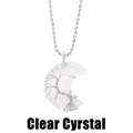 Moon-shaped clear crystal pendant necklace with silver wire wrapped tree of life design - Clear Crystal-Transparent