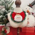 Detail of crochet Christmas pet bib with 3D Santa Claus and soft wool texture - One Size / Santa Claus (Red and Green)