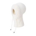 White winter balaclava knit hat with faux fur trim and warm fleece lining for women - Milk White
